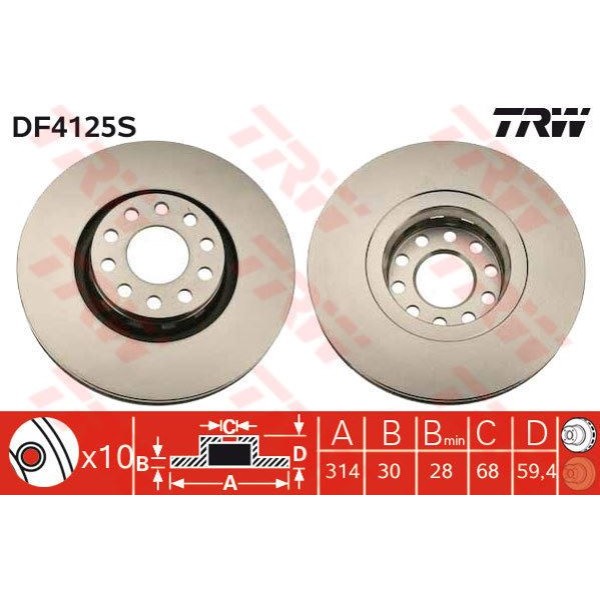 Trw Df4125S Fren Diski &Ouml;n 10D 314Mm A6 A8 94- 