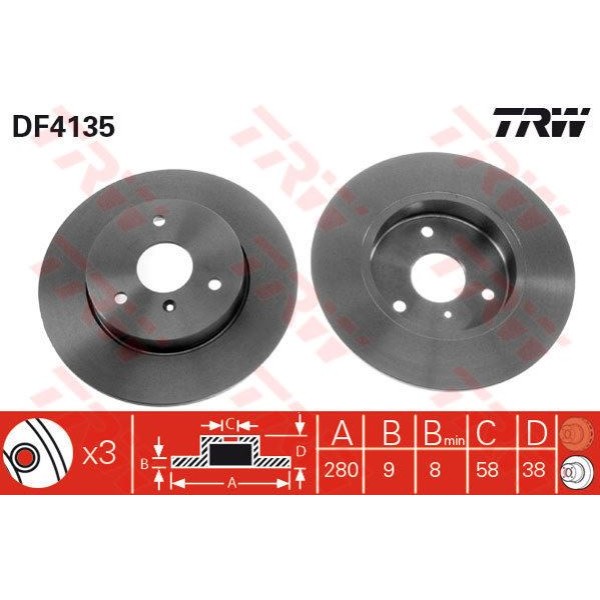Trw Df4135 Fren Diski &Ouml;n 3D 280Mm Smart Cabrıo City Coupe 99- 