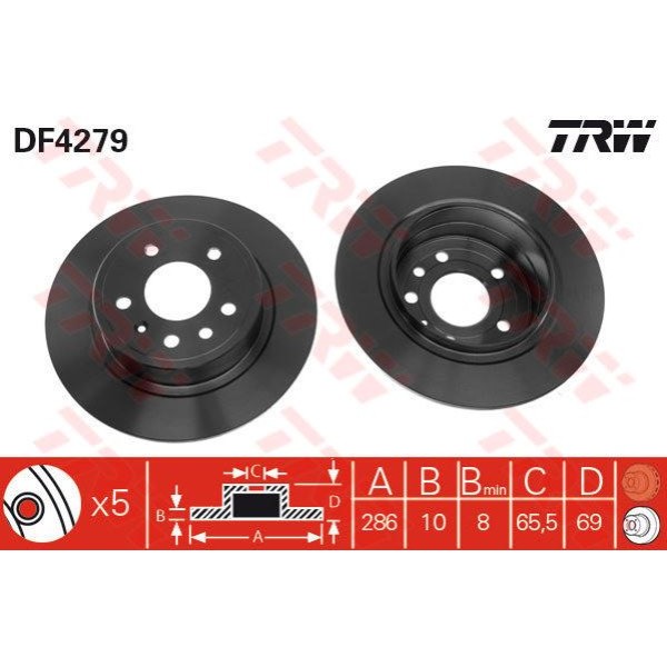 Trw Df4279 Fren Diski Arka 5D 286Mm Saab 9-5 97- 