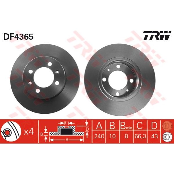 Trw Df4365 Fren Diski Arka 4D 240Mm Mg Tf 02-