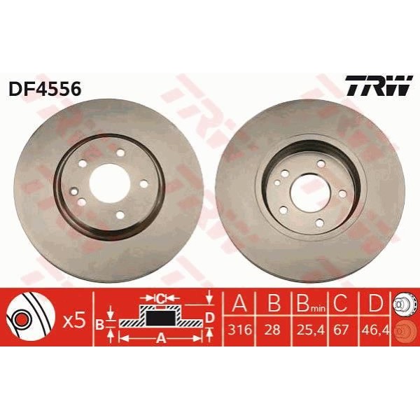 Trw Df4556 Fren Diski &Ouml;n 5D 316Mm W202 E Serısı 94-