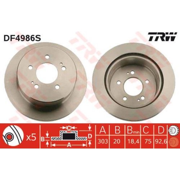 Trw Df4986S Fren Diski Arka H1 2.4 2.5CRDI 01- 