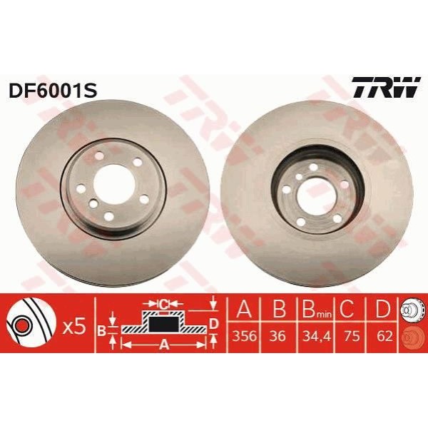 Trw Df6001S Fren Diski &Ouml;n 5D 356Mm X5 E53 Tekli 