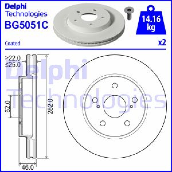 DELPHI BG5051C Fren Diski Çiftli Paket - Boyalı Toyota 