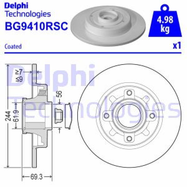 DELPHI BG9410RSC Fren Diski Tekli Paket -Rulmanlı-Boyalı C3-C4 Cactus-Crossland X-2008-208 