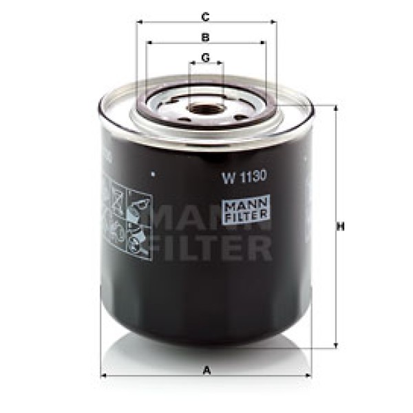 MANN W1130 Yağ Filtresi Iveco Daily I / Grinta (78-89) 40- 8 75Hp 01/83-06/89 