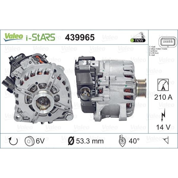 VALEO 439965 Alternatör Istars Psa Stop Start 210 A 
